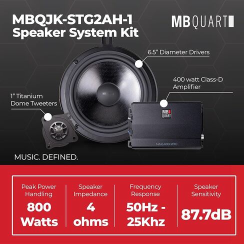 طقم ترقية صوت السيارة MB Quart MBQJK-STG2AH-1 800W STAGE 2 Jeep JK مع مضخم صوت، مجموعة مكبري صوت، مكبرات صوت تيتانيوم، لوحدة مصدر ما بعد البيع in Kuwait