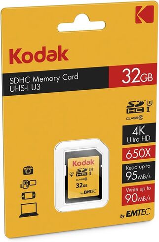 Kodak EKMSD32GHC10HPR 32GB UHS-I U3 Class 10 Ultra SDHS Waterproof and Shockproof Memory Card with 90Mbps Write Speed and 95mbps Read Speed in Kuwait