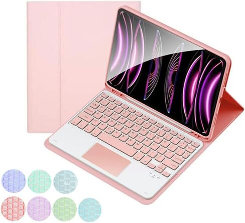 حافظة لوحة مفاتيح تعمل باللمس لجهاز iPad Air 11 بوصة M3 /M2/Air الجيل الخامس/ الرابع، غطاء نحيف مزود بإضاءة خلفية بـ 7 ألوان ولوحة مفاتيح بلوتوث قابلة للفصل مع حامل أقلام (أسود) in Kuwait