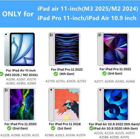 حافظة لوحة مفاتيح تعمل باللمس لجهاز iPad Air 11 بوصة M3 /M2/Air الجيل الخامس/ الرابع، غطاء نحيف مزود بإضاءة خلفية بـ 7 ألوان ولوحة مفاتيح بلوتوث قابلة للفصل مع حامل أقلام (أسود) in Kuwait