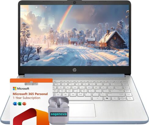 HP 14" Business Laptop Computer with Microsoft Office 365, 4-Core Intel Processor, 1.1TB Storage (128GB SSD + 1TB OneDrive), 8GB RAM, Windows 11, SageNova Earphones, Pale Rose Gold in Kuwait