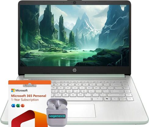كمبيوتر محمول للأعمال HP مقاس 14 بوصة مزود بـ Microsoft Office 365، ومعالج Intel رباعي النواة، وسعة تخزين 1.1 تيرابايت (128 جيجابايت SSD + 1 تيرابايت OneDrive)، وذاكرة وصول عشوائي 8 جيجابايت، ونظام التشغيل Windows 11، وسماعات SageNova، ذهبي وردي باهت in Saudi Arabia