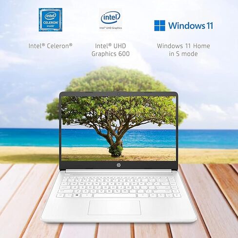 HP 2023 Newest 14" HD Ultral Light Thin Laptop, Quad-Core Intel Celeron Processor, 4GB RAM, 128GB (64GB eMMC+ 64GB SD), Wi-Fi, Upto 11 Hours, Windows 11 S + 1 Year Office 365+HubxcelAccessory, White in Kuwait