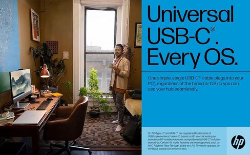 حزمة محطة إرساء HP Universal USB-C 7 في 1 متعددة المنافذ مع محور Dockztorm، 4 منافذ USB، HDMI 2.0، منفذ عرض 1.2، RJ-45، أي كمبيوتر محمول يحمل علامة تجارية (50H55UT#ABA) (متجدد) in Kuwait