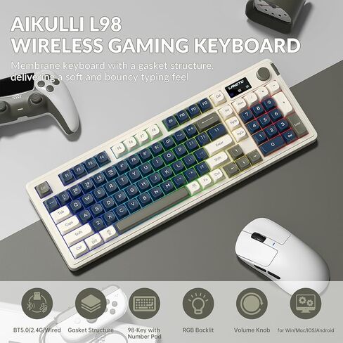 L98 Wireless Gaming Keyboard Cute Creamy Keyboard with Number Pad, Tri-Mode BT5.0/2.4GHz/USB-C, RGB Backlit, Quiet Office Computer Keyboards for PC Mac Laptop (Royal Blue) in Saudi Arabia