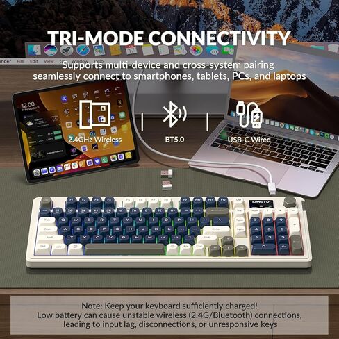 L98 Wireless Gaming Keyboard Cute Creamy Keyboard with Number Pad, Tri-Mode BT5.0/2.4GHz/USB-C, RGB Backlit, Quiet Office Computer Keyboards for PC Mac Laptop (Royal Blue) in Saudi Arabia
