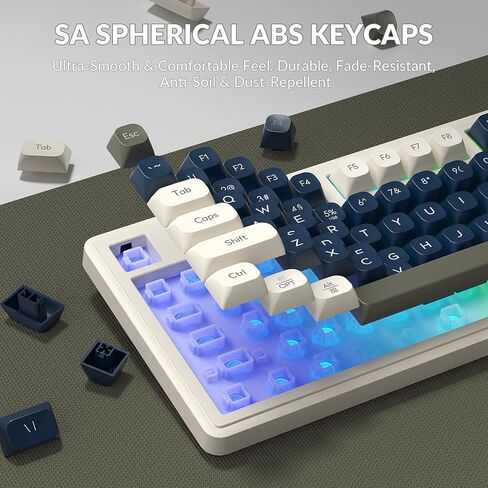 L98 Wireless Gaming Keyboard Cute Creamy Keyboard with Number Pad, Tri-Mode BT5.0/2.4GHz/USB-C, RGB Backlit, Quiet Office Computer Keyboards for PC Mac Laptop (Royal Blue) in Saudi Arabia