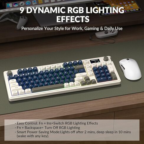 L98 Wireless Gaming Keyboard Cute Creamy Keyboard with Number Pad, Tri-Mode BT5.0/2.4GHz/USB-C, RGB Backlit, Quiet Office Computer Keyboards for PC Mac Laptop (Royal Blue) in Saudi Arabia