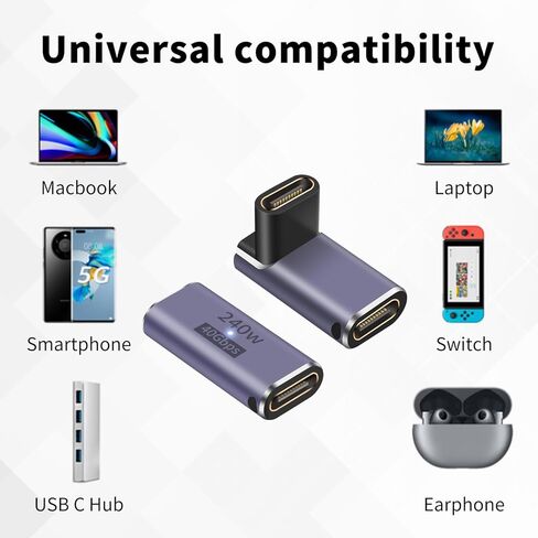 محول Poyiccot USB C أنثى إلى أنثى، وصلة USB C 240 وات، 40 جيجابت في الثانية 90 درجة نوع C مع شاشة عرض فيديو 8K متوافقة مع Thunderbolt 4/3، MacBook Pro والهواتف (عبوتان) in Saudi Arabia