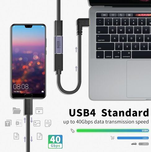 محول Poyiccot USB C أنثى إلى أنثى، وصلة USB C 240 وات، 40 جيجابت في الثانية 90 درجة نوع C مع شاشة عرض فيديو 8K متوافقة مع Thunderbolt 4/3، MacBook Pro والهواتف (عبوتان) in Saudi Arabia