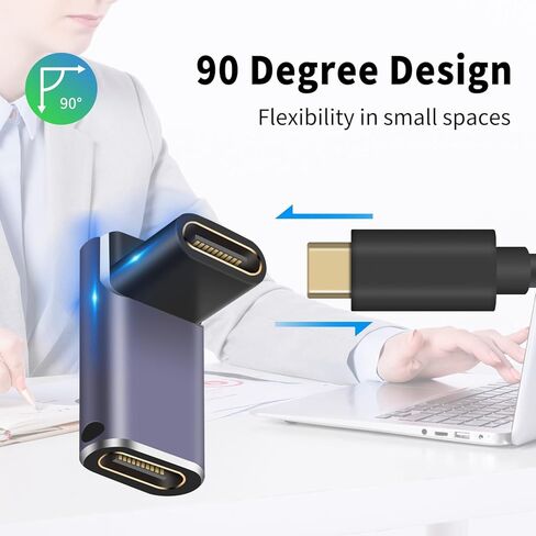 محول Poyiccot USB C أنثى إلى أنثى، وصلة USB C 240 وات، 40 جيجابت في الثانية 90 درجة نوع C مع شاشة عرض فيديو 8K متوافقة مع Thunderbolt 4/3، MacBook Pro والهواتف (عبوتان) in Saudi Arabia