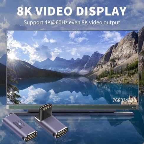 محول Poyiccot USB C أنثى إلى أنثى، وصلة USB C 240 وات، 40 جيجابت في الثانية 90 درجة نوع C مع شاشة عرض فيديو 8K متوافقة مع Thunderbolt 4/3، MacBook Pro والهواتف (عبوتان) in Saudi Arabia