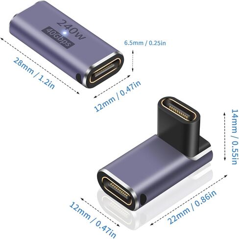 محول Poyiccot USB C أنثى إلى أنثى، وصلة USB C 240 وات، 40 جيجابت في الثانية 90 درجة نوع C مع شاشة عرض فيديو 8K متوافقة مع Thunderbolt 4/3، MacBook Pro والهواتف (عبوتان) in Saudi Arabia