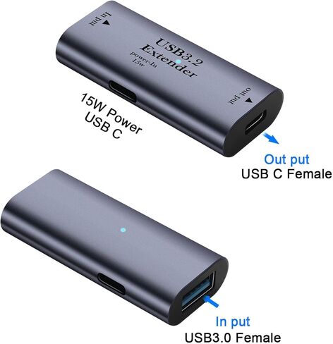 QIANRENON 5 جيجابت في الثانية USB3.2 إلى USB C شحن محول موسع البيانات تمديد 10 متر/32.8 قدم USB3.2 مدخل إلى USB C مخرج موصل تضخيم الإشارة لمسافات طويلة 5 فولت/3 أمبير، منفذ طاقة USB C 15 وات in Saudi Arabia