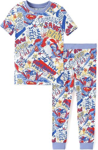 DC Comics Justice League Soft Bamboo Viscose Superman Batman Sleepwear 2 Pieces Shirt & Pants Pajama Sets for Toddler Boys in Saudi Arabia