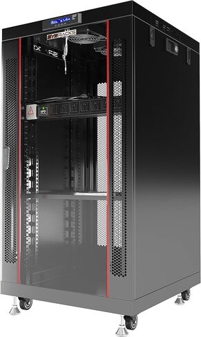 Sysracks 18U Premium Rack Mount Server 24" Depth Deep Network Cabinet, Server Rack with Fan, Removable Side Panels, Locking Glass Door Computer Cabinet Enclosure Network Rack Case PR 18.600 in Saudi Arabia