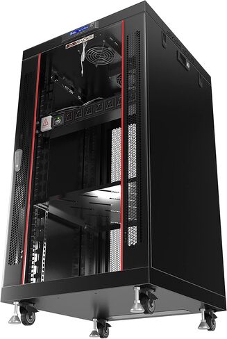 Sysracks 18U Premium Rack Mount Server 24" Depth Deep Network Cabinet, Server Rack with Fan, Removable Side Panels, Locking Glass Door Computer Cabinet Enclosure Network Rack Case PR 18.600 in Saudi Arabia