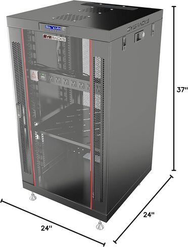 Sysracks 18U Premium Rack Mount Server 24" Depth Deep Network Cabinet, Server Rack with Fan, Removable Side Panels, Locking Glass Door Computer Cabinet Enclosure Network Rack Case PR 18.600 in Saudi Arabia
