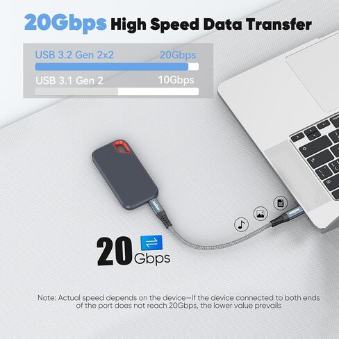 Short USB C Data Cable 6 inch with USBC 3.2 Gen 2 20Gbps High Speed Data Transfer & 240W PD Charging & 4K@60Hz Video USB-C to Type C Cord for Portable SSD Power Bank Docking Station Laptop Phone in Saudi Arabia