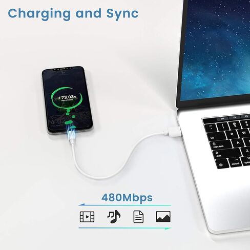 [معتمد من Apple MFi] كابل شحن قصير iPhone 17 16، 8 بوصة 2 حزمة كابل USB A إلى النوع C شحن سريع سلك نقل مزامنة البيانات عالي السرعة لهاتف iPhone 17/16/15 Pro iPad/Airpods/Galaxy/Power Bank/CarPaly in Kuwait