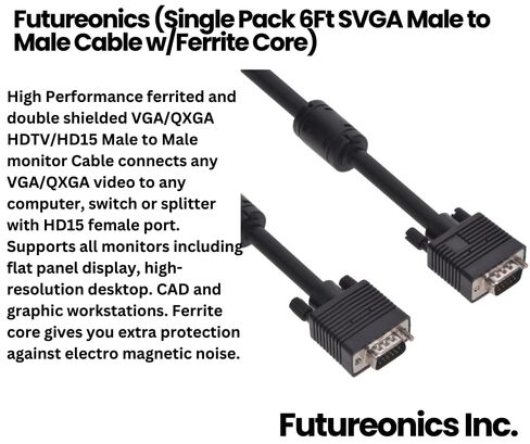 (Single Pack 6Ft SVGA Male to Male Cable w/Ferrite Core - 6 Feet in Saudi Arabia