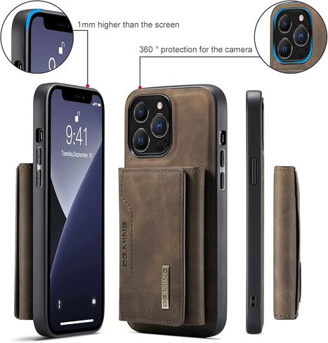 حافظة محفظة متوافقة مع هاتف iPhone 13 Pro Max، DG.MING حافظة هاتف جلدية فاخرة غطاء خلفي مغناطيسي قابل للفصل مع جيب حامل بطاقات ثلاثي الطي لهاتف iPhone 13 Pro Max (قهوة) in Kuwait
