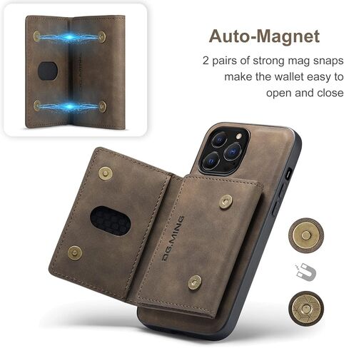 حافظة محفظة متوافقة مع هاتف iPhone 13 Pro Max، DG.MING حافظة هاتف جلدية فاخرة غطاء خلفي مغناطيسي قابل للفصل مع جيب حامل بطاقات ثلاثي الطي لهاتف iPhone 13 Pro Max (قهوة) in Kuwait