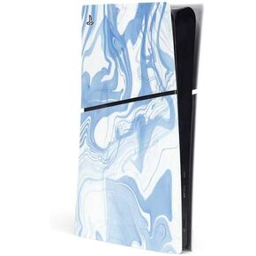 ملصق Skinit المخصص للألعاب متوافق مع وحدة التحكم PS5 Slim Digital Edition - تصميم رخامي باللون الأزرق المحيطي in Saudi Arabia