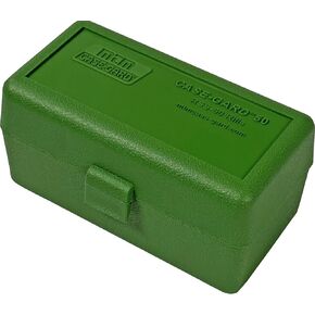 MTM RS-S-50-24 50 صندوق ذخيرة بندقية دائري الشكل .22 PPC، 6MM PPC، REM BR، صنع في الولايات المتحدة الأمريكية، أزرق شفاف in Kuwait