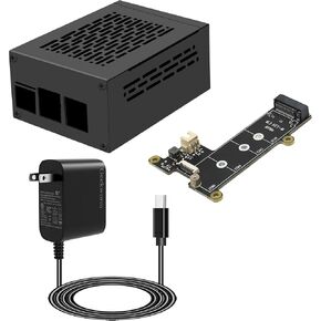 Geekworm X1001 M.2 Key-M NVMe SSD PIP PCIe لوحة محيطية + P579 حافظة معدنية + PD 27 واط USB-C مصدر طاقة لـ Raspberry Pi 5 in Kuwait