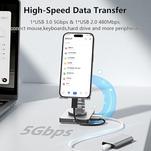 حامل محور USB C للهاتف، محول لمحطة إرساء iPhone 15 16 Pro Max Switch 4K 60 هرتز HDMI، قارئ بطاقة SD/TF، ​​3 USB 3.0، صوت 3.5 مم، شحن PD100W (ST803) in Kuwait