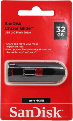 محرك فلاش SanDisk Cruzer Glide USB 2.0 سعة 64 جيجابايت، عبوة خالية من الإحباط - SDCZ60-064G-AFFP in Kuwait