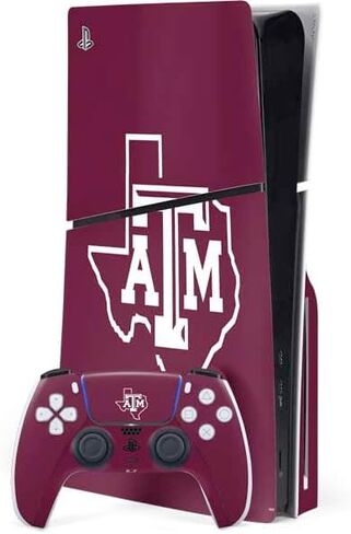 غلاف Skinit المخصص للألعاب المتوافق مع حزمة أقراص PS5 النحيفة - تصميم Gig Em Aggies المرخص رسميًا من جامعة Texas A&M in Saudi Arabia