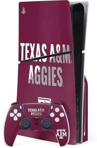 غلاف Skinit المخصص للألعاب المتوافق مع حزمة أقراص PS5 النحيفة - تصميم Gig Em Aggies المرخص رسميًا من جامعة Texas A&M in Saudi Arabia