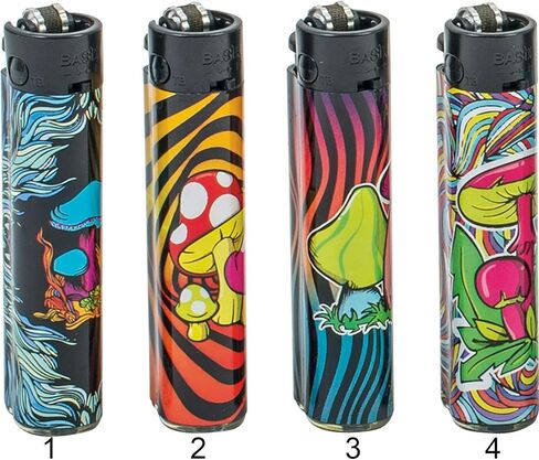 Festival Magic Mushroom Flint Lighter - Official Lighters with Removable Flint Housing - Refillable, Colorful Fashion Designs Pocket Lighter - Child-Resistant & Safe & Reliable, 4 Lighters in Saudi Arabia