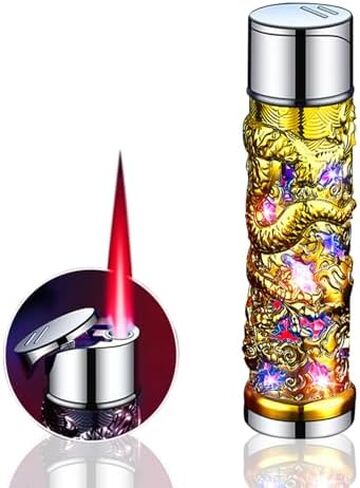 ولاعة شعلة التنين اللامعة، لهب البيوتان الناعم، مقاومة للرياح، لهب أحمر، ولاعة شعلة البيوتان القابلة لإعادة الملء (بدون غاز) (أسود) in Kuwait