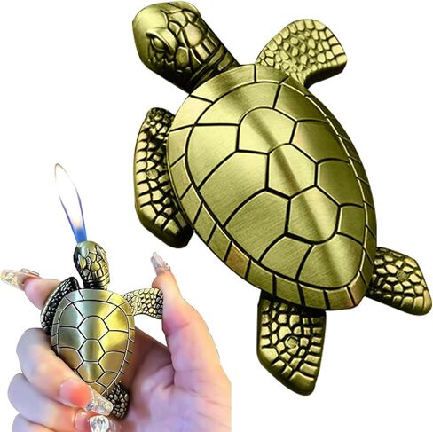 Turtle Lighter, Unique Soft Flame Refillable Butane Lighter, Bronze Metal Cute Tortoise Design, Unique Decorative Piece, for Men & Women (Gas Not Included) in Saudi Arabia
