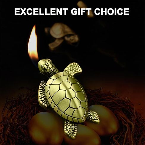 Turtle Lighter, Unique Soft Flame Refillable Butane Lighter, Bronze Metal Cute Tortoise Design, Unique Decorative Piece, for Men & Women (Gas Not Included) in Saudi Arabia