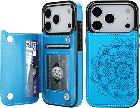 Vaburs Compatible with iPhone 17 Pro Case Wallet with Card Holder, Embossed Mandala Pattern Flower PU Leather Double Buttons Flip Shockproof Cover for Magnetic Car Mount 6.3 Inch (Dark Green) in Saudi Arabia