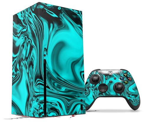 WraptorSkinz Skin Decal Vinyl Wrap compatible with the XBOX Series X Console and Controller - Liquid Metal Chrome Neon Teal (GAMING CONSOLE NOT INCLUDED) in Saudi Arabia