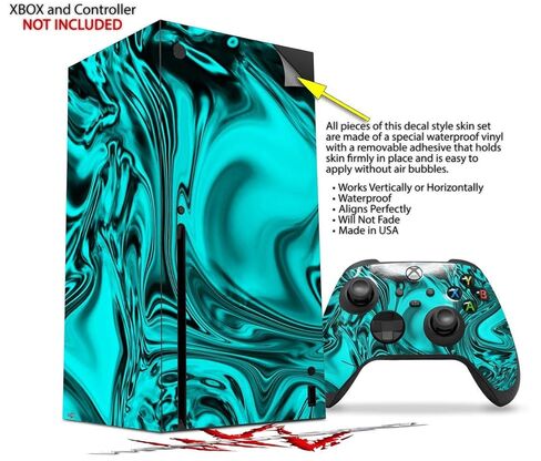 WraptorSkinz Skin Decal Vinyl Wrap compatible with the XBOX Series X Console and Controller - Liquid Metal Chrome Neon Teal (GAMING CONSOLE NOT INCLUDED) in Saudi Arabia