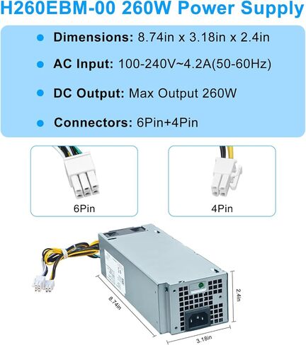 ترقية H260EBM-00 H7X3F 260 واط وحدة تزويد الطاقة PSU متوافقة مع Dell Optiplex 3050 3060 3050M 5050 5060 7050 7060 7080 3080 5080 5090 7090 7080MT H7X3F H260EBM-00 L260EBM-00 H260AM-00 مزود الطاقة in Kuwait