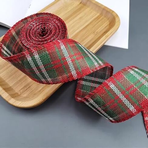 6m/roll Christmas Ribbon Imitation Hemp Ribbons Wire Wire Edge Imitation Hemp Lattice DIY Xmas Decoration (#03-1Roll) in Saudi Arabia