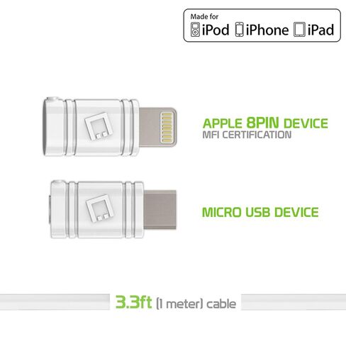 كابل شاحن Cellet iPhone، سلك شحن iPhone مع مجموعة موصل Micro-USB متوافق مع iPhone 13 Pro Max Mini 12 Pro Max Mini 11 iPad Pro iPad Air iPad Mini - أبيض in Kuwait