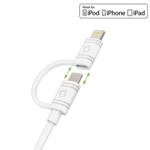كابل شاحن Cellet iPhone، سلك شحن iPhone مع مجموعة موصل Micro-USB متوافق مع iPhone 13 Pro Max Mini 12 Pro Max Mini 11 iPad Pro iPad Air iPad Mini - أبيض in Kuwait