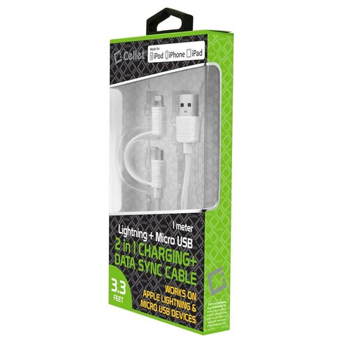كابل شاحن Cellet iPhone، سلك شحن iPhone مع مجموعة موصل Micro-USB متوافق مع iPhone 13 Pro Max Mini 12 Pro Max Mini 11 iPad Pro iPad Air iPad Mini - أبيض in Kuwait