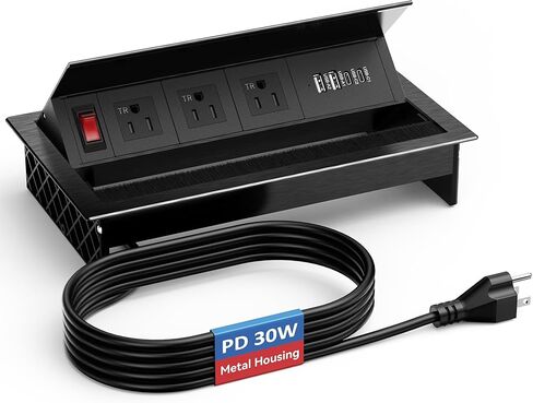 محور طاقة لطاولة المؤتمرات مع 4 منافذ USB، منافذ 3AC TR، شحن سريع PD 30W USB-C PD، غطاء معدني مثبت على المكاتب والمطابخ والمركبات الترفيهية وسلك طاقة بطول 6 أقدام in Saudi Arabia