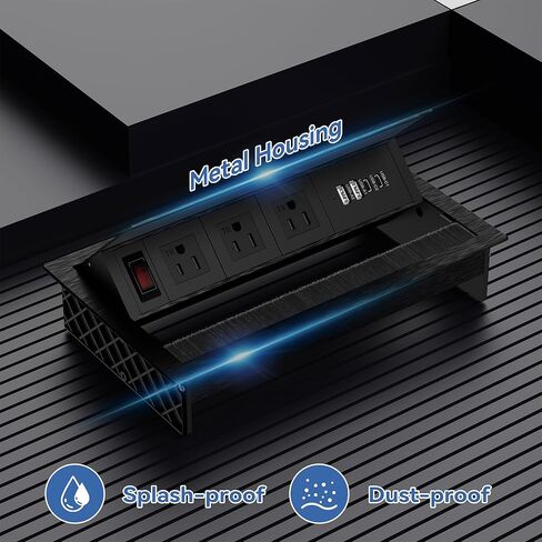 محور طاقة لطاولة المؤتمرات مع 4 منافذ USB، منافذ 3AC TR، شحن سريع PD 30W USB-C PD، غطاء معدني مثبت على المكاتب والمطابخ والمركبات الترفيهية وسلك طاقة بطول 6 أقدام in Saudi Arabia