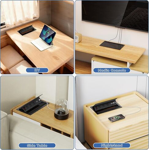 محور طاقة لطاولة المؤتمرات مع 4 منافذ USB، منافذ 3AC TR، شحن سريع PD 30W USB-C PD، غطاء معدني مثبت على المكاتب والمطابخ والمركبات الترفيهية وسلك طاقة بطول 6 أقدام in Saudi Arabia