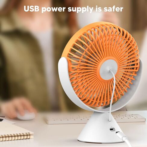 3 سرعات USB مروحة سطح المكتب المحمولة القابلة لإعادة الشحن 360 درجة دوران الاستخدام المزدوج حامل خطاف للتخييم سقف الطاولة العلوي مادة ABS بطارية 1500 مللي أمبير متضمنة (برتقالي) in Kuwait